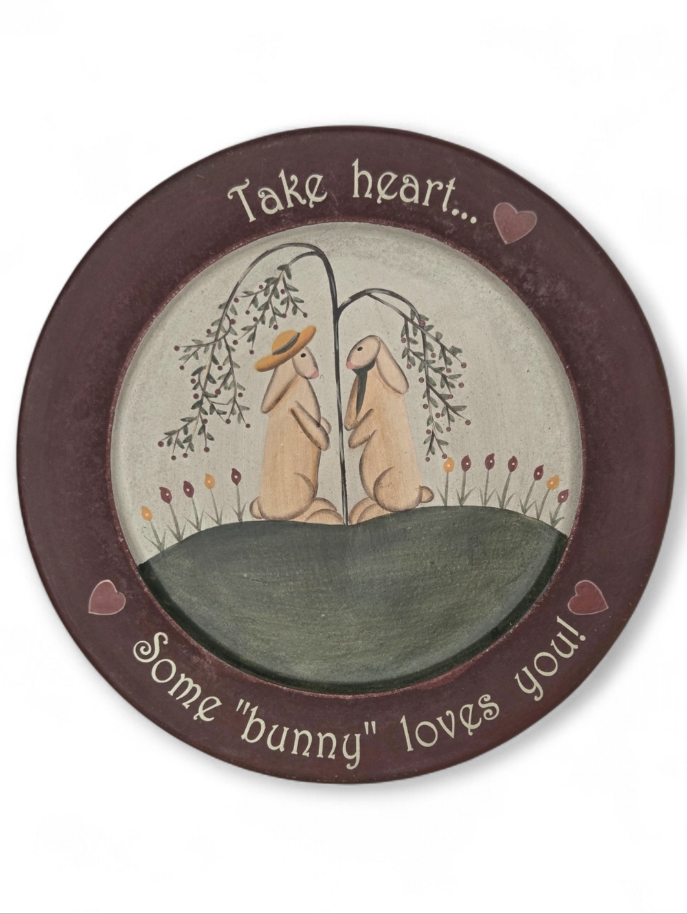 Primitive Round Wood Decorative Some Bunny Loves You Plate Wall Decor
